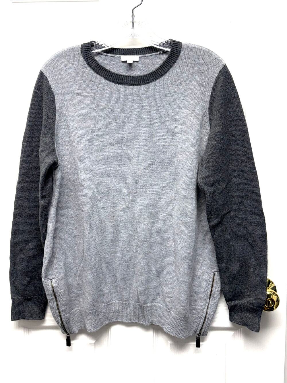 Talbots Woman Sweater Wool Blend Gray Black Pullover Zipper Detail Womens Size X